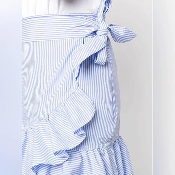 Veronica Beard White Top with Blue Ruffle Mini Dress - Picture 3 of 11